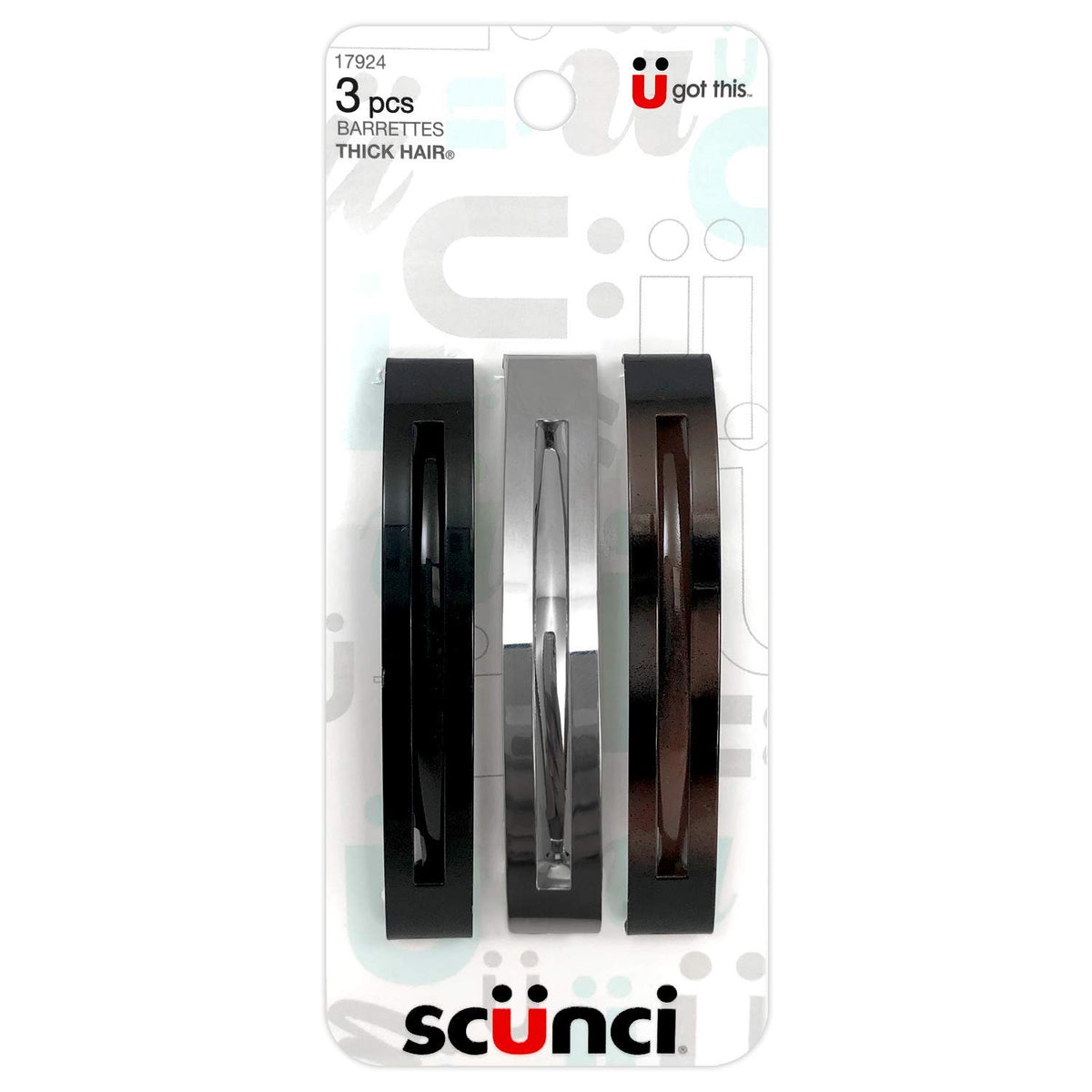 Scunci broche metálico para cabello grueso, paquete de tres, agarre estable.