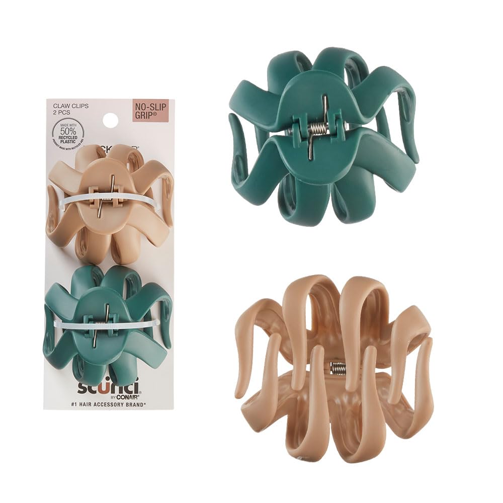 Scunci by Conair octopus clip in beige and green secures updos.