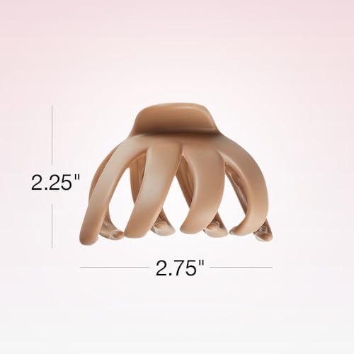 Beige and green Scunci clip in use secures a thick ponytail.