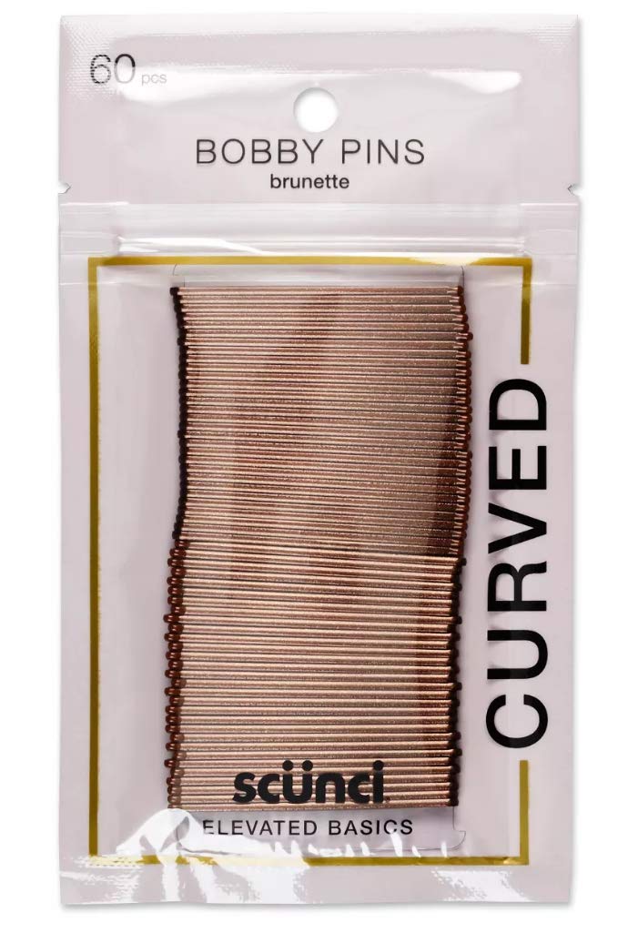 Scunci curved bobby pins 2 inches brunette metal hold securely for everyday styles.