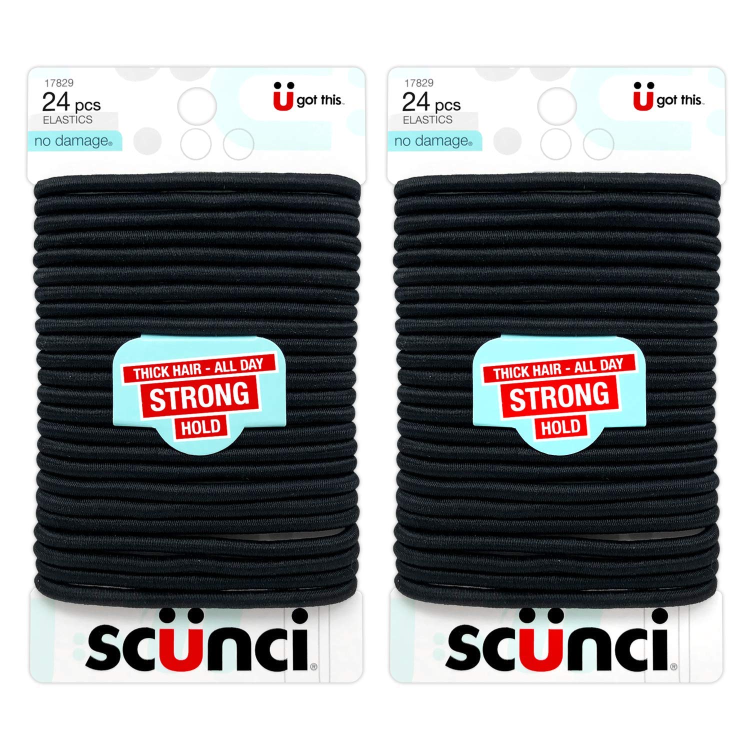 Elásticos Scunci sin daño negro, 24 piezas para uso diario sin esfuerzo