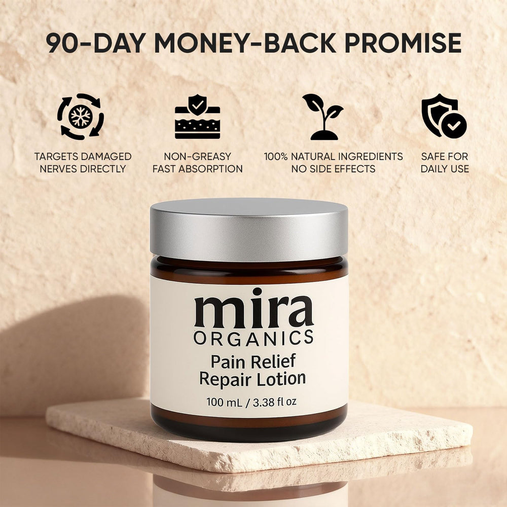 SDXJIOGE Mira Relief jar close-up highlights soothing botanicals for calm skin.