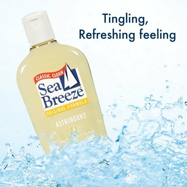 Sea Breeze Astringente Original, aplicación facial en la rutina diaria, sensación fresca