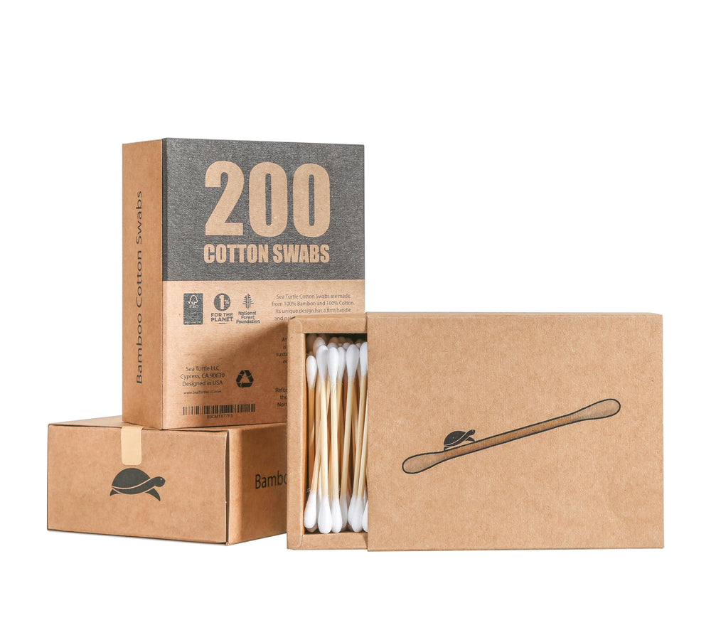 Sea Turtle bamboo cotton swabs double tips for precise cleaning and safe use