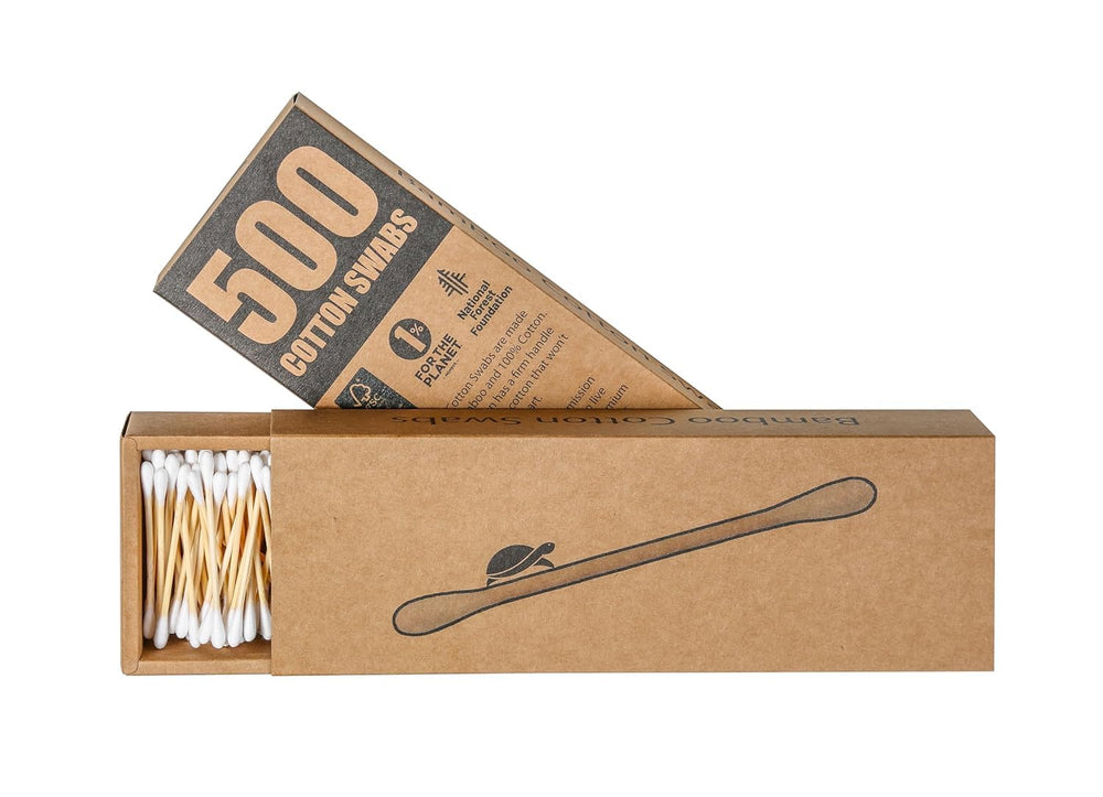 Sea Turtle bamboo cotton swabs packaging, eco-friendly kraft box ideal for travel