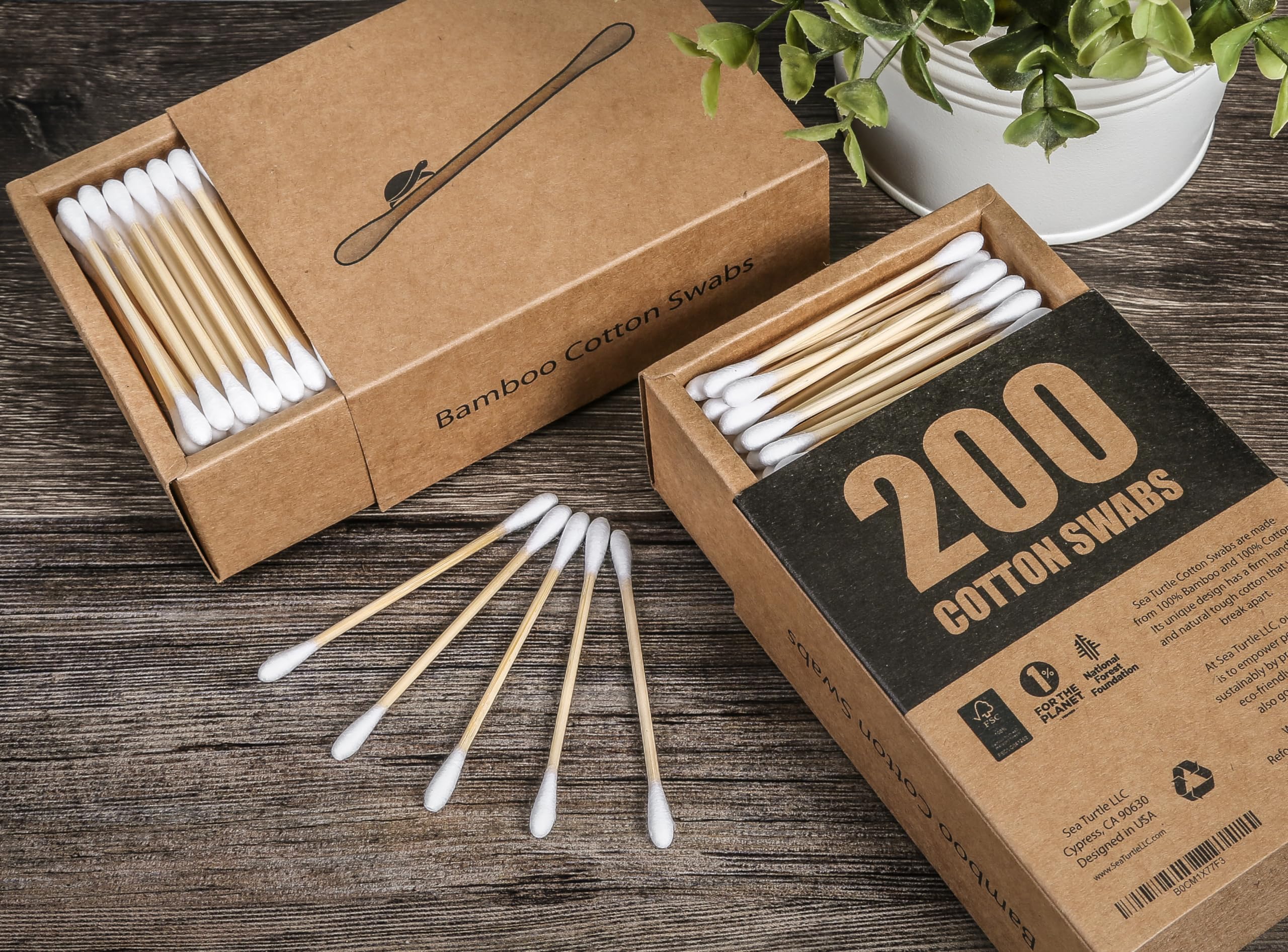 Sea Turtle bamboo cotton swabs wooden ear sticks are plastic-free and biodegradable