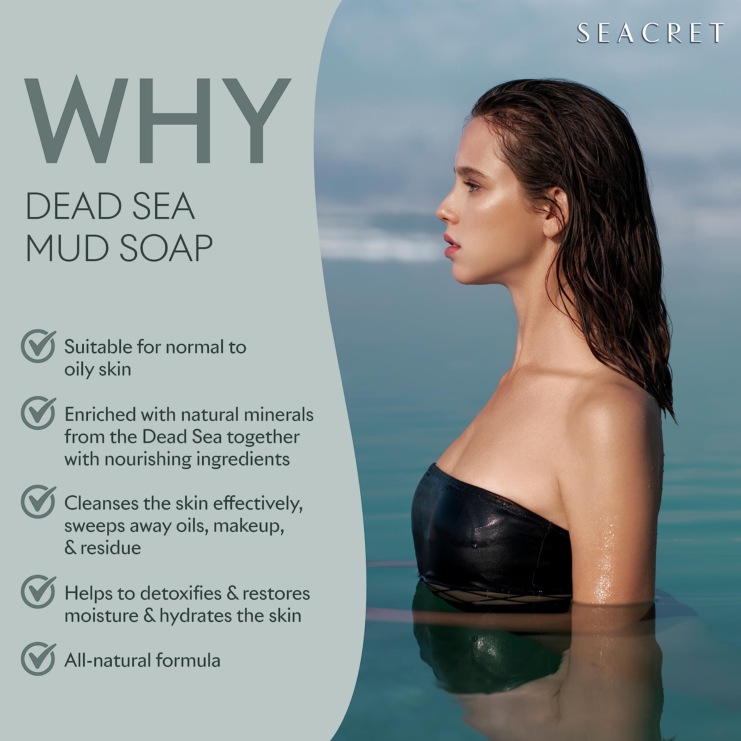 SEACRET ingredientes minerales del Mar Muerto, piel nutrida y equilibrada.