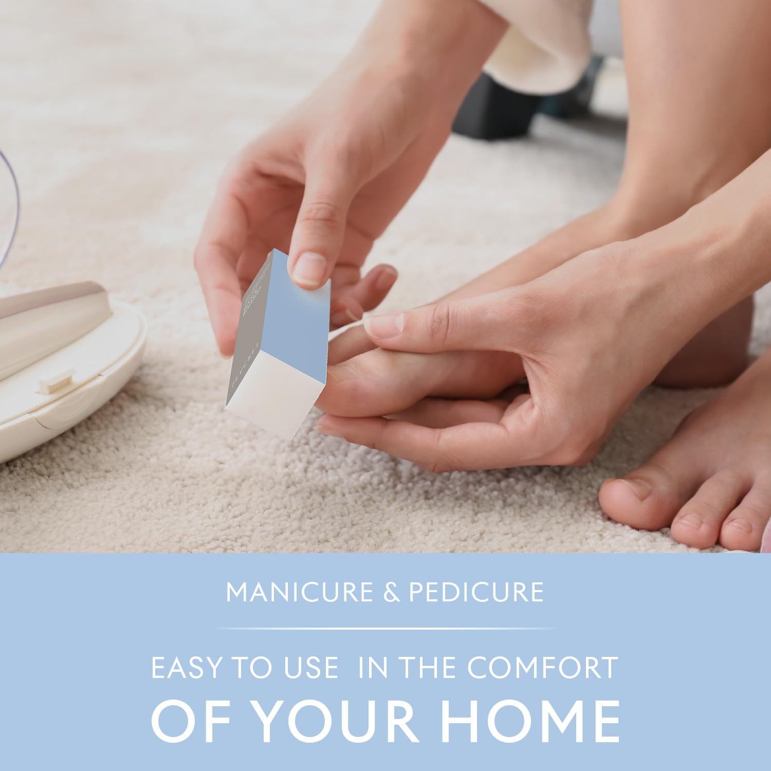 SEACRET Minerals nail buffer 3Way feature shows gentle finish.