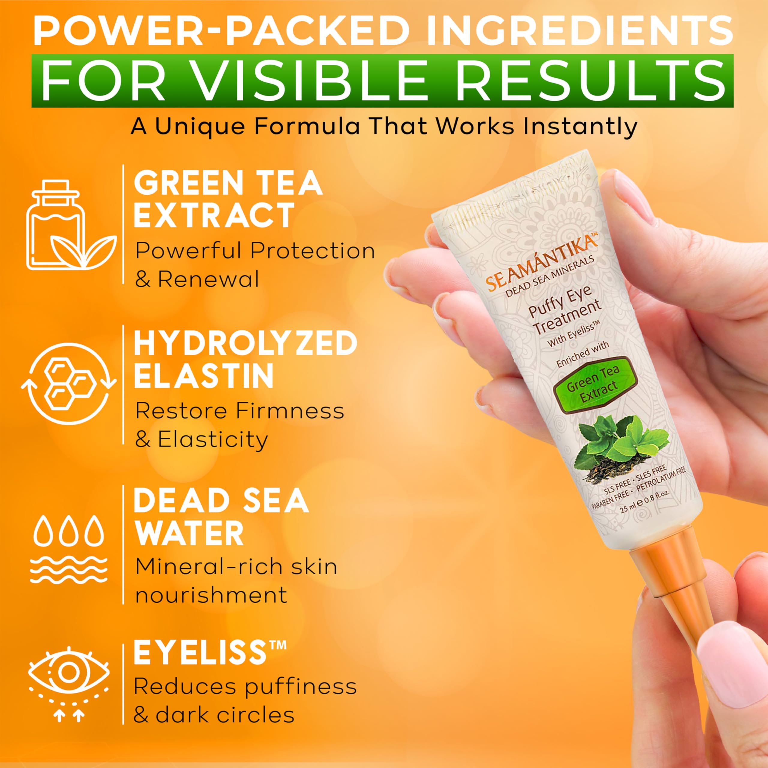 SEAMANTIKA Puffy Eye Treatment swatch highlights creamy texture for fast absorption