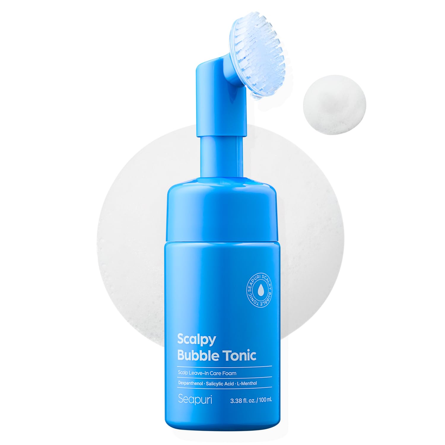 Seapuri Scalpy Bubble Tonic bottle close with cooling relief for irritated scalp.