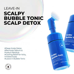 Seapuri Scalpy Bubble Tonic foam-dispense showing targeted application to roots.