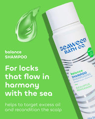 Seaweed Bath Co. Balance Champú vertido en la palma para una limpieza fresca que revitaliza.
