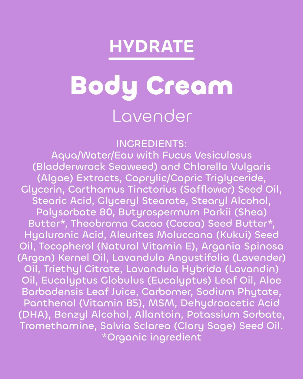 Night-use image shows The Seaweed Bath Co. Hydrate Lavender cream supporting a calm bedtime routine.