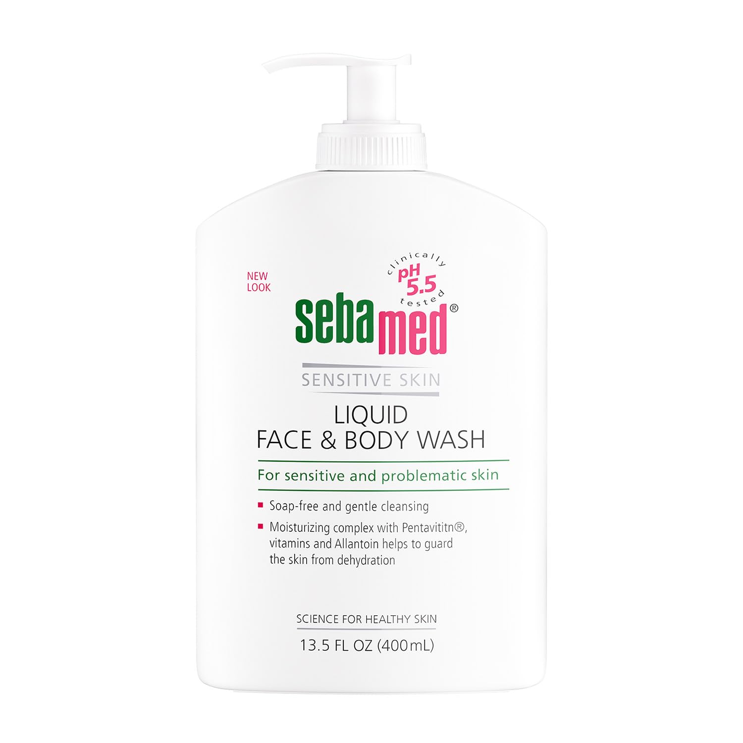 Sebamed envase con bomba para una higiene suave en la ducha.