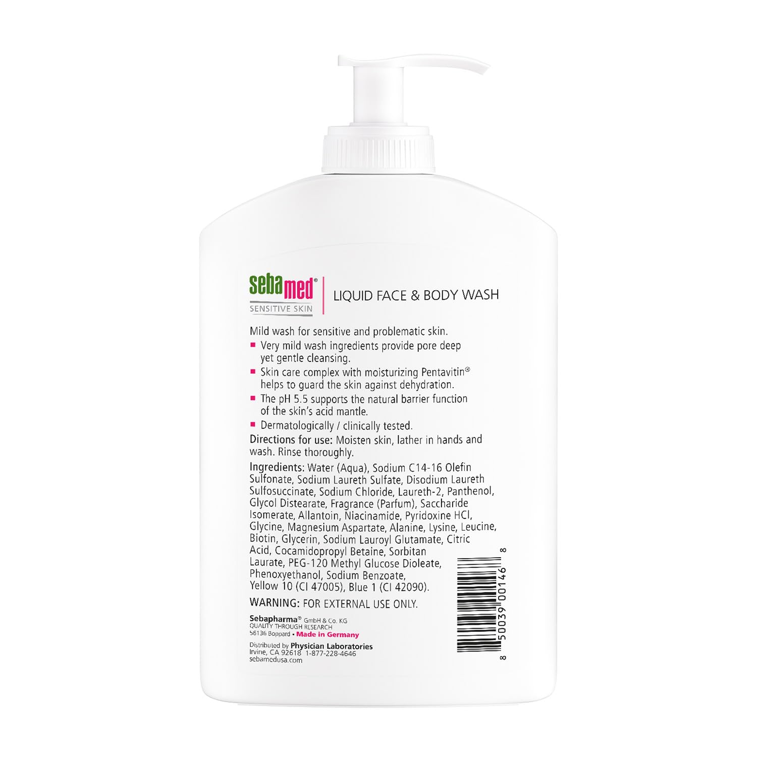 Sebamed etiqueta pH 5.5 que indica equilibrio para la piel sensible.