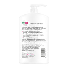 Sebamed Everyday Shampoo label close-up communicates pH 5.5 balanced cleansing.