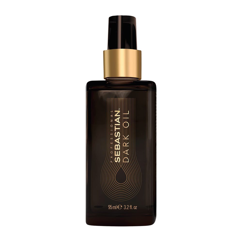 Sebastian Dark Oil bottle front view showing a nourishing glow for smooth, manageable hair.