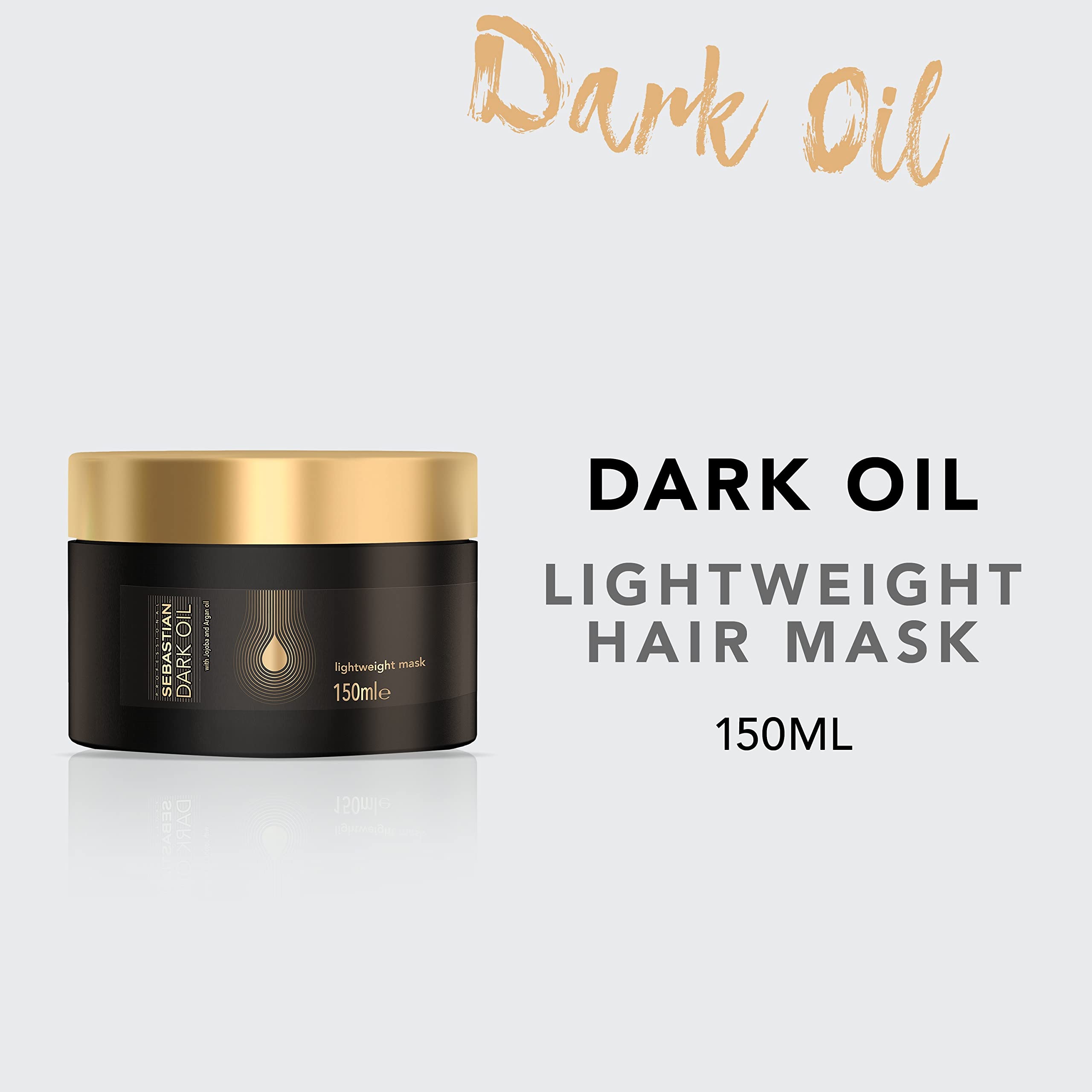 Sebastian Dark Oil bottle close-up highlights oil blend for shine