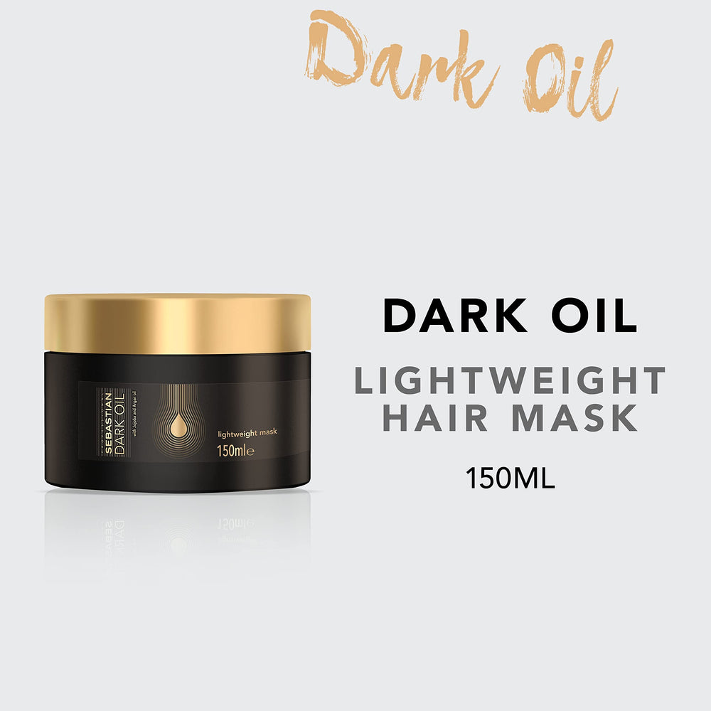 Sebastian Dark Oil bottle close-up highlights oil blend for shine