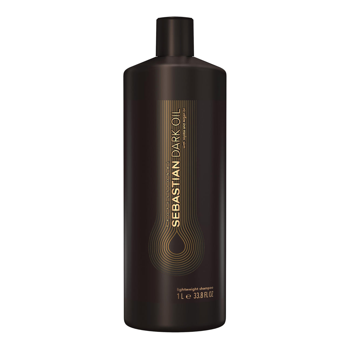 Sebastian Dark Oil Lightweight Shampoo bottle showcases a nourishing formula for shine.
