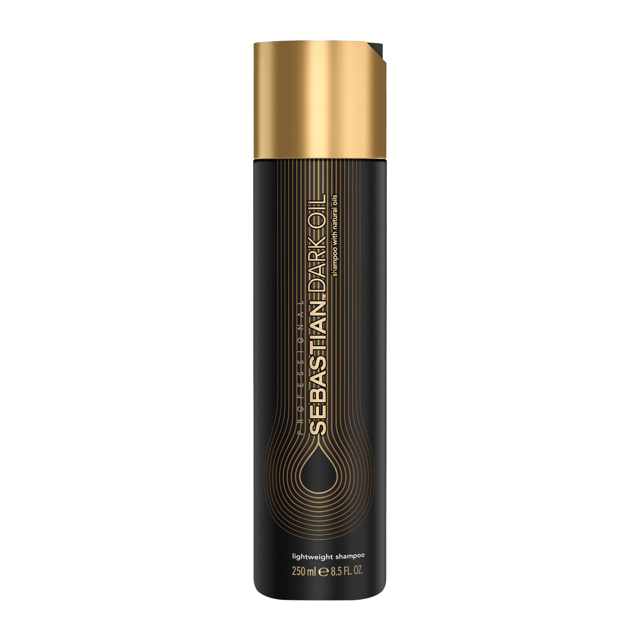 Sebastian Dark Oil Shampoo bottle front view showing lightweight cleansing for everyday shine.