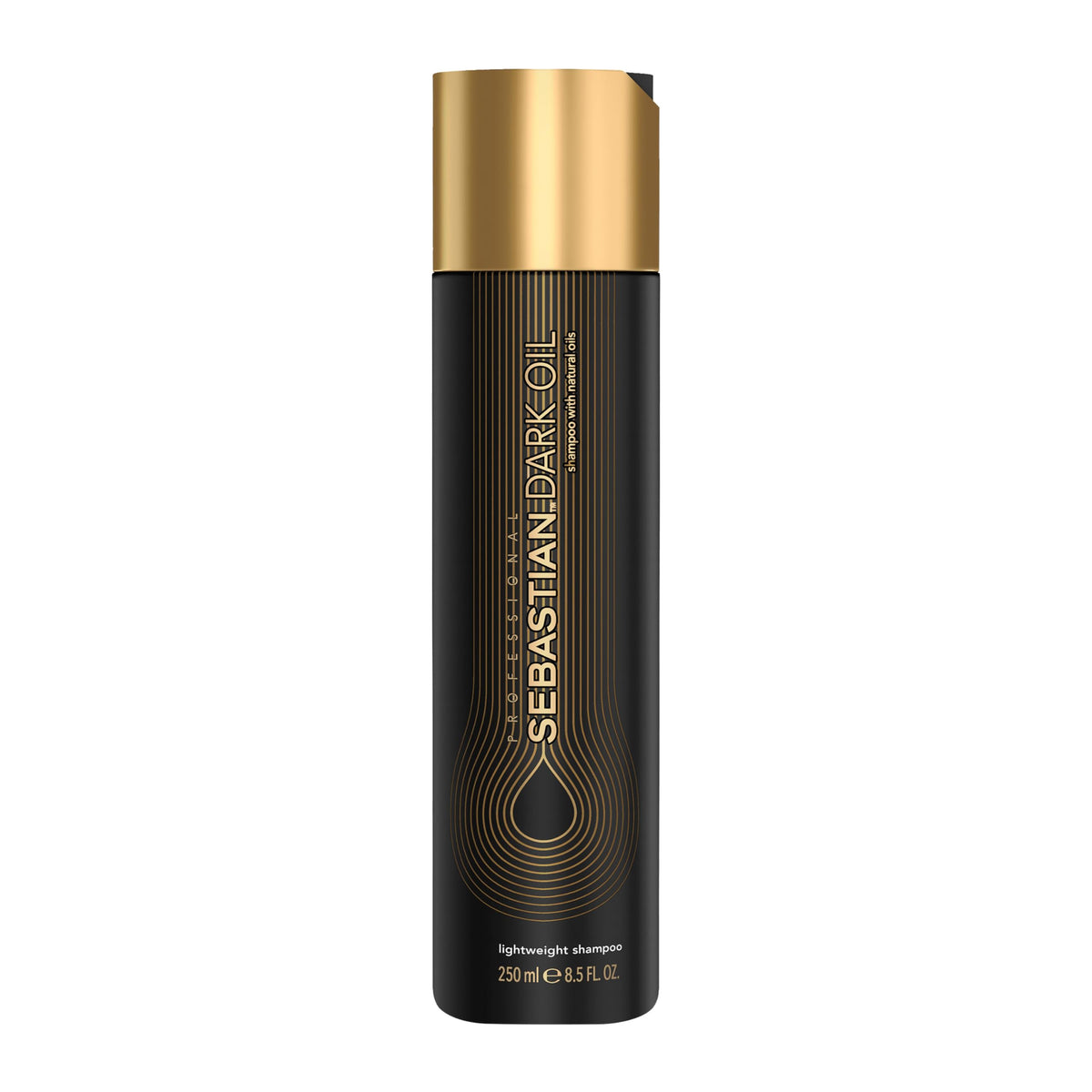 Sebastian Dark Oil Shampoo bottle front view showing lightweight cleansing for everyday shine.