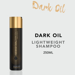 Sebastian Dark Oil Shampoo pump dispensing for quick daily cleansing and shine.