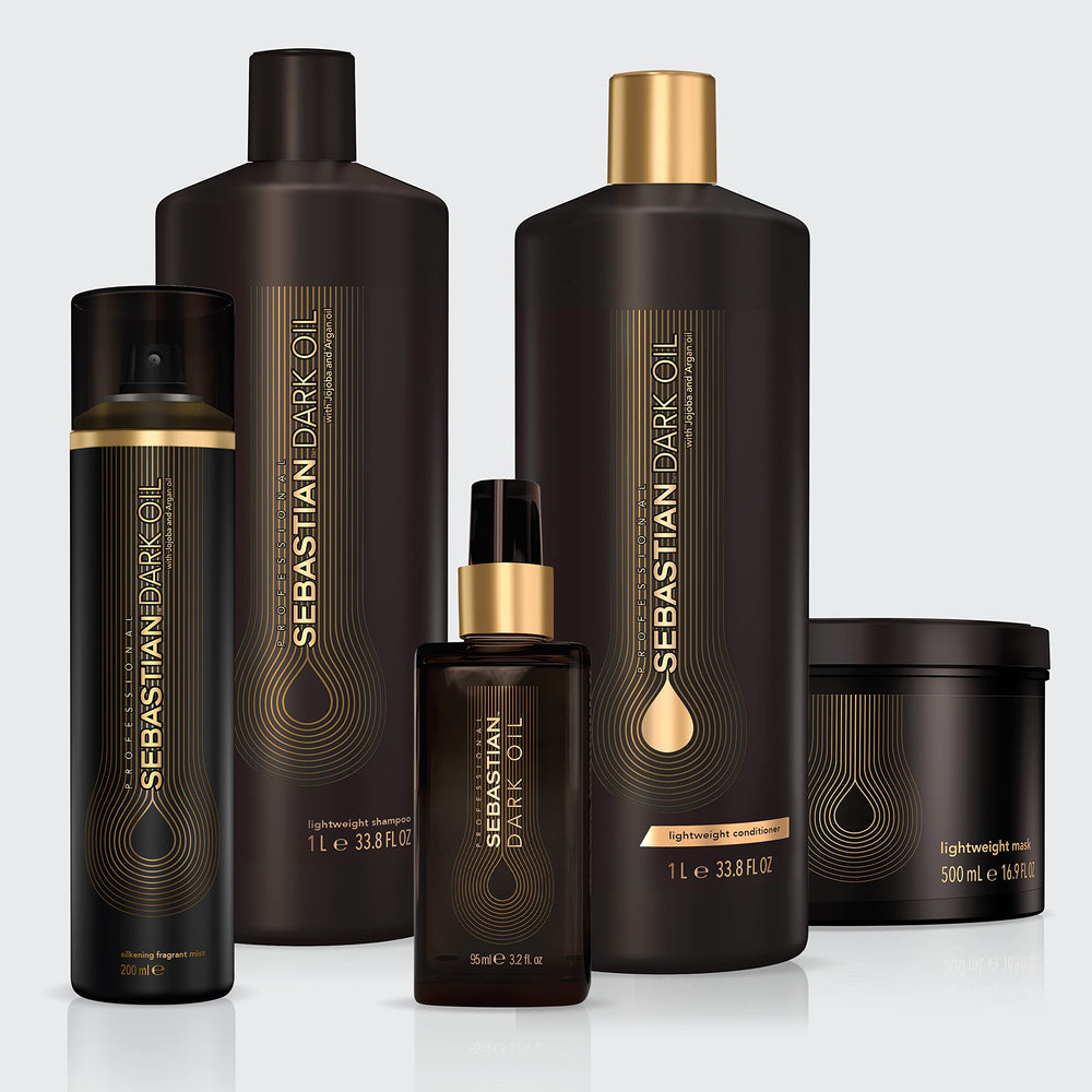 Shiny hair finish after using Sebastian Dark Oil conditioner.