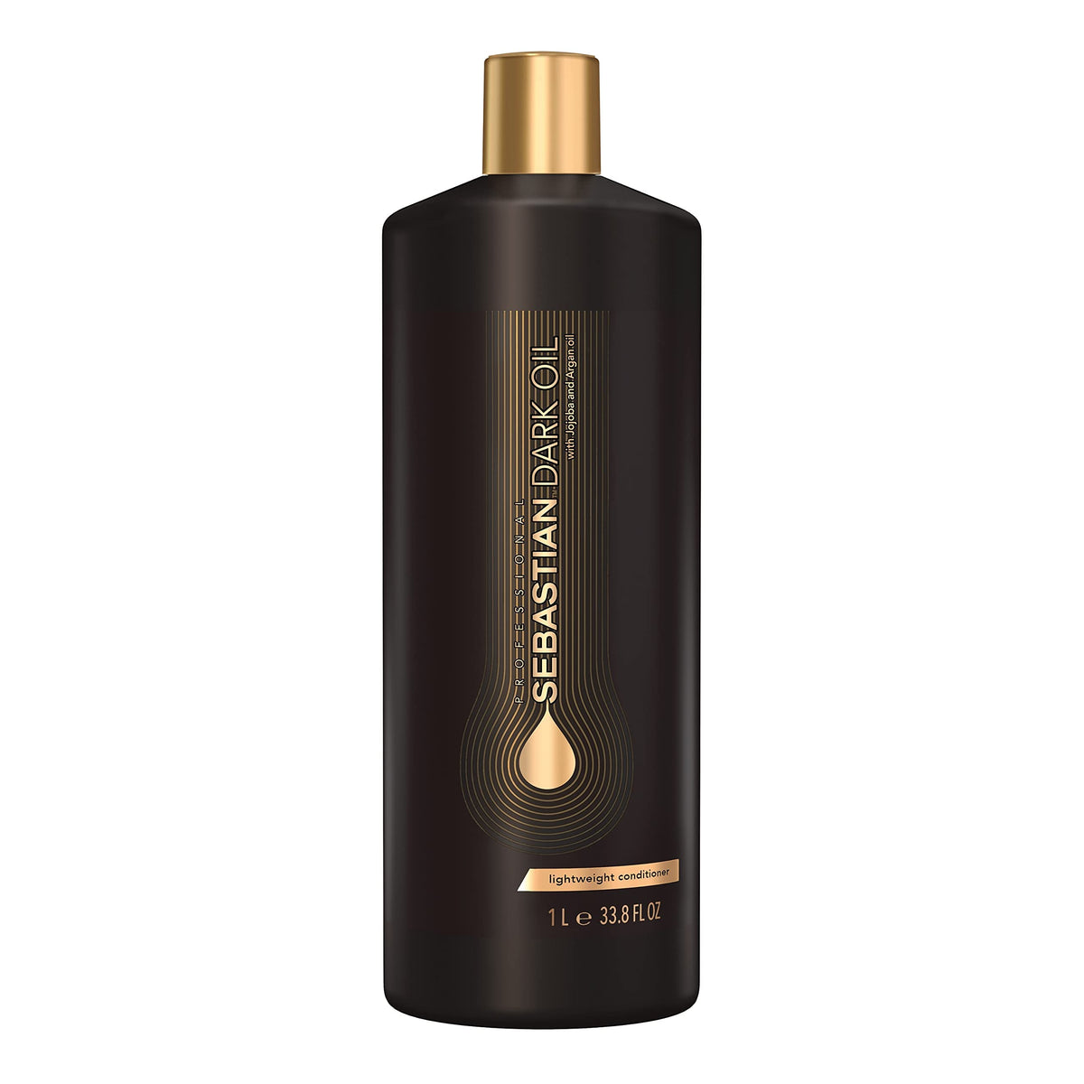 Sebastian Dark Oil conditioner bottle front shows sleek design for silky hair.