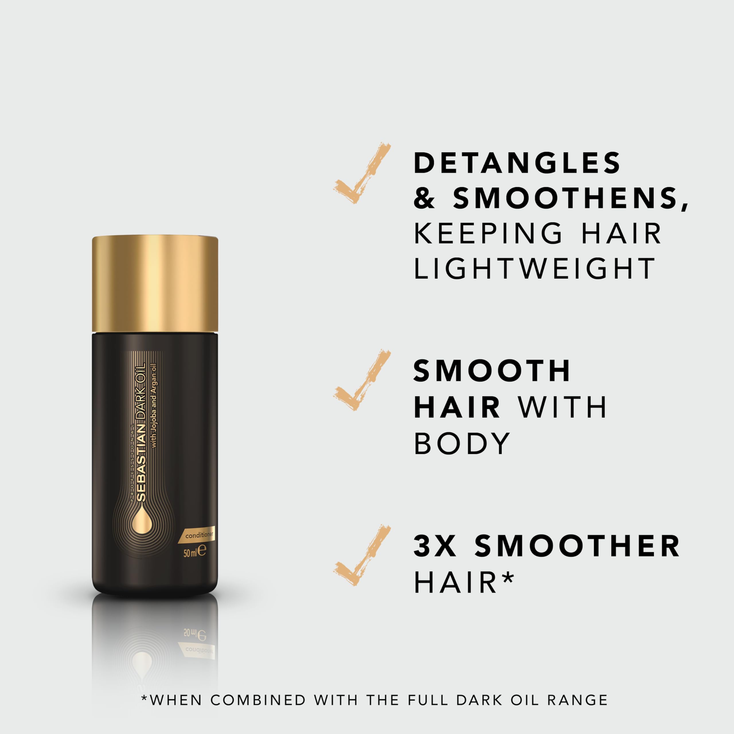 Sebastian Dark Oil travel-size bottle for on-the-go conditioning.