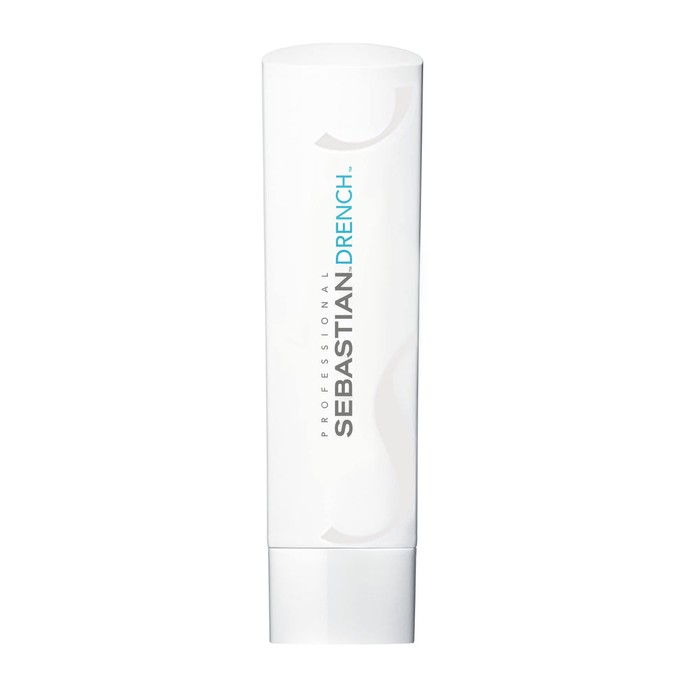 Sebastian Drench conditioner bottle closeup highlighting hydration for dry hair