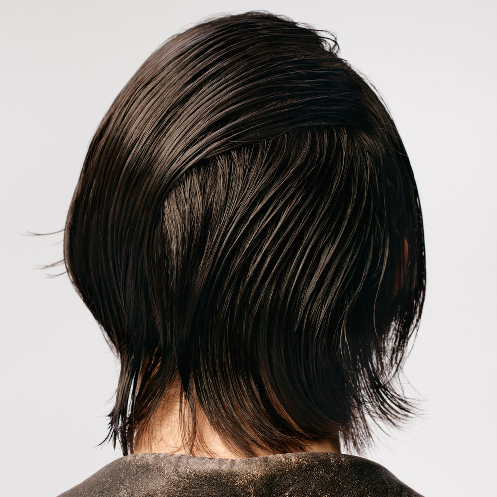 Sebastian Microweb Fiber styled hair shows flexible hold and silky definition.
