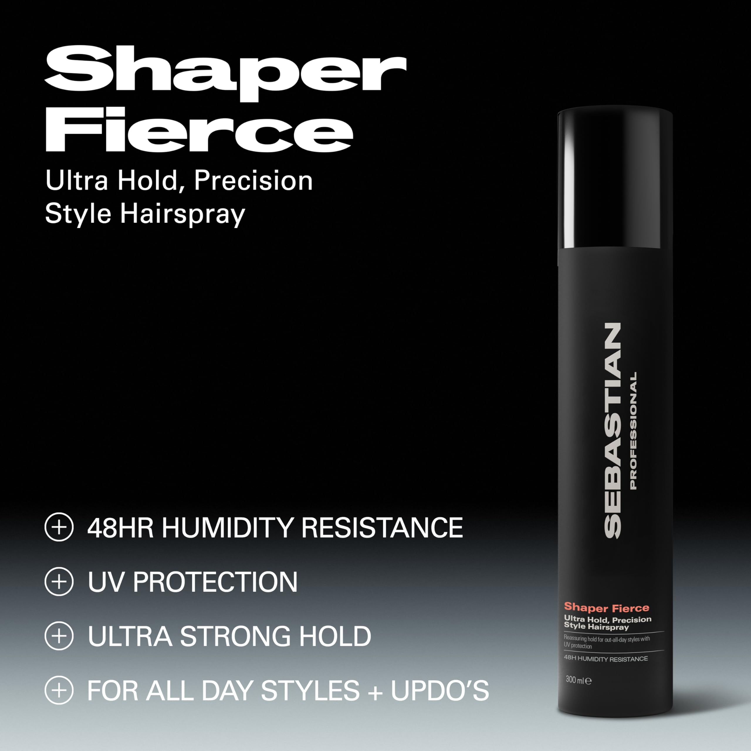Sebastian Shaper Fierce upside-down spray demonstrates buildable hold and flexible styling.