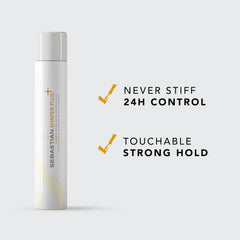 Sebastian Shaper Plus hairspray brushable hold keeps style touchable throughout the day.
