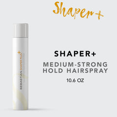 Sebastian Shaper Plus hairspray dispersion mist ensures even coverage and humidity resistance.