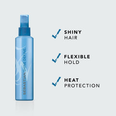 Sebastian Shine Define enfoque brillo satinado en el cabello para suavidad definida.