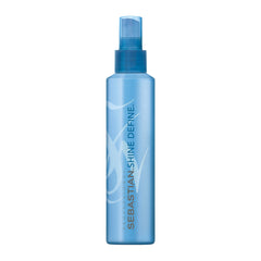 Sebastian Shine Define spray cabello botella muestra fijación flexible con brillo natural.