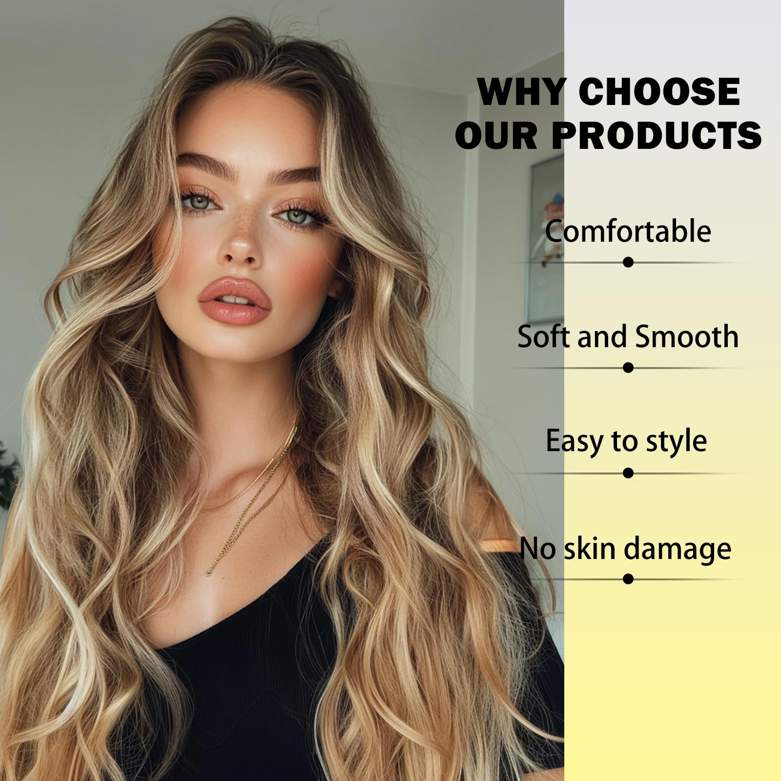 SeclitWu long blonde wig, back view, voluminous waves.