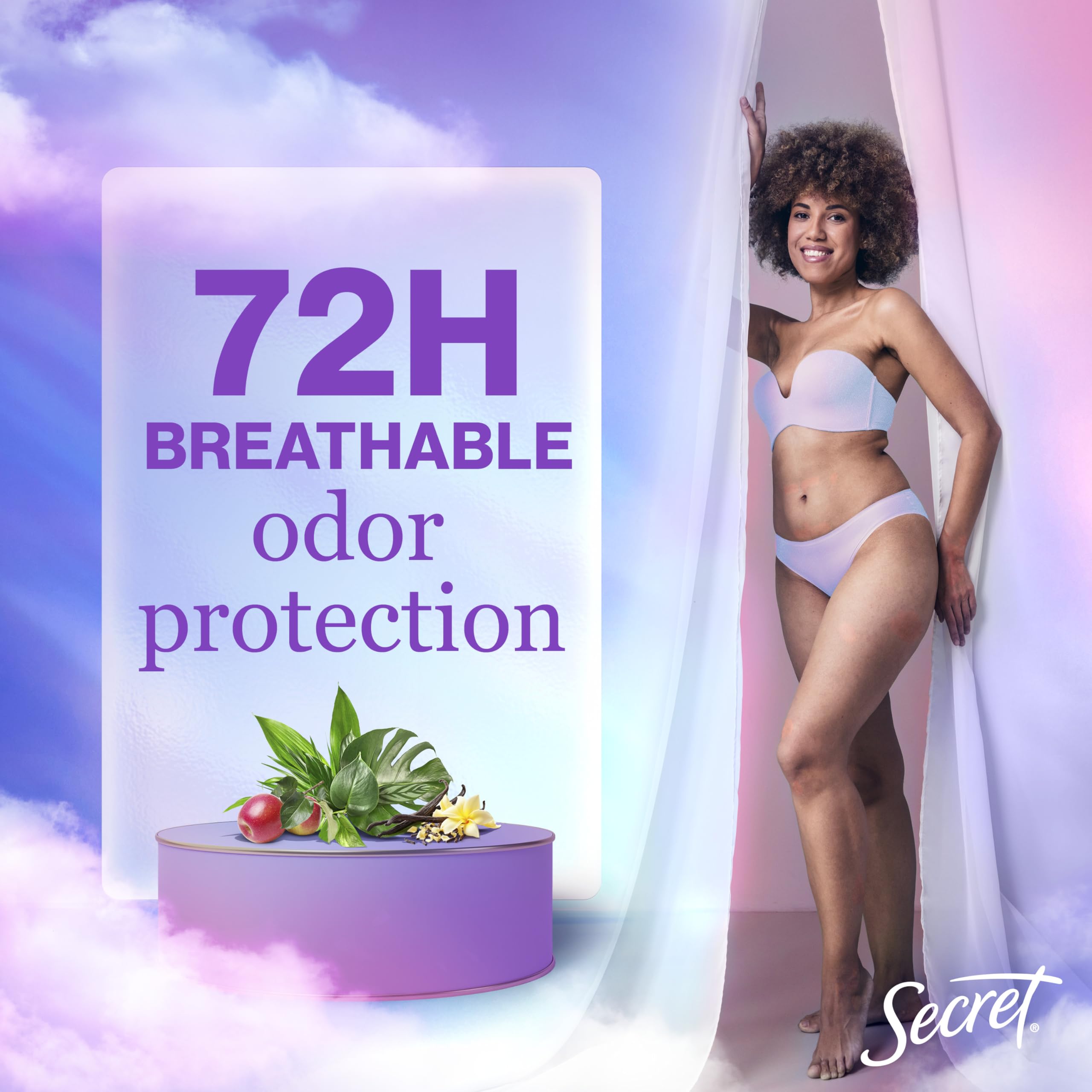 Secret breathable sweat-control formula shown for active wear