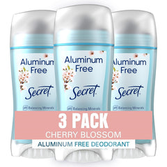 Secret Cherry Blossom aluminum-free deodorant bottle close-up showing long-lasting protection