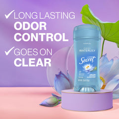 Secret clear gel formula drying quickly with no residue on skin.