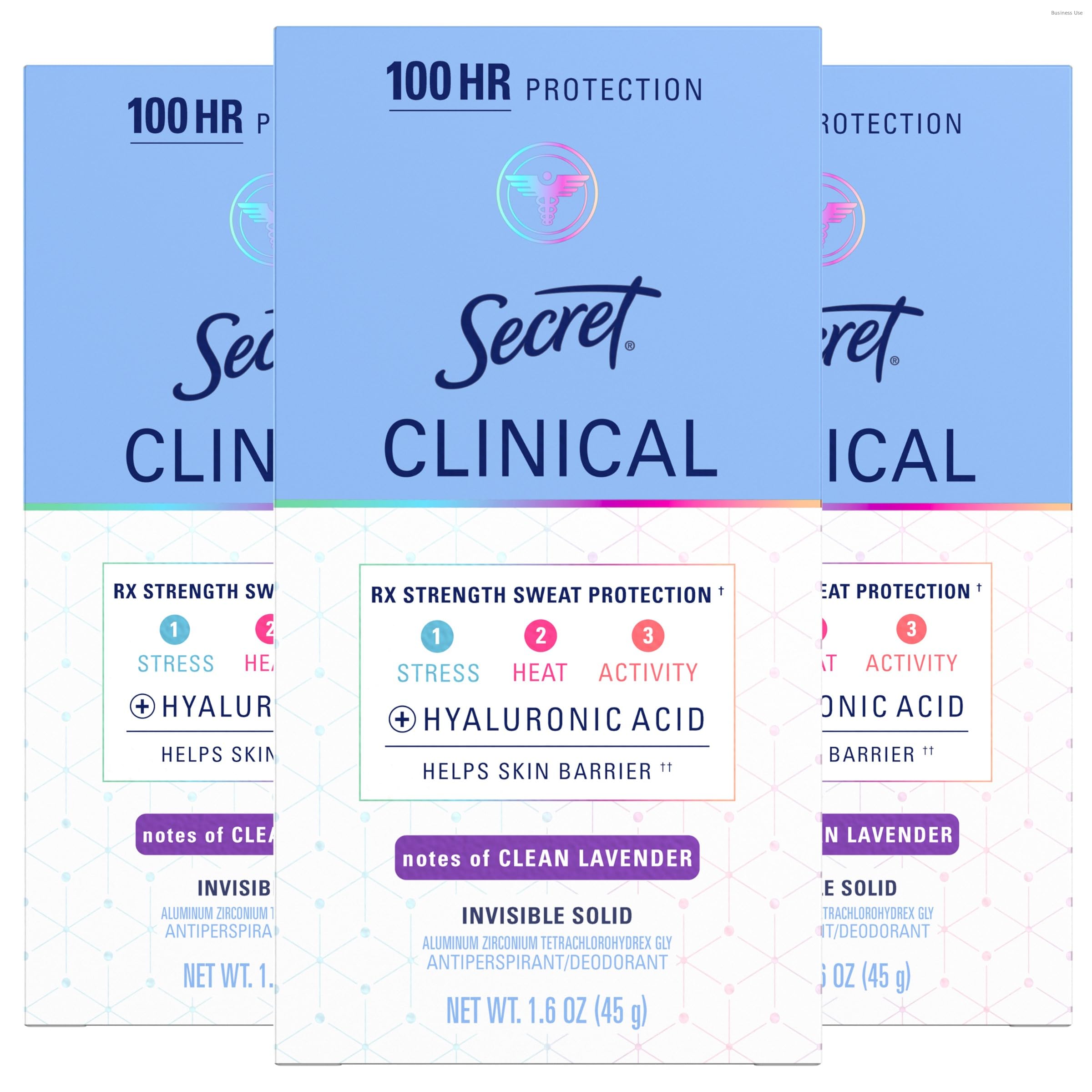 Secret Clinical Strength lavender invisible solid stick offers all-day protection.