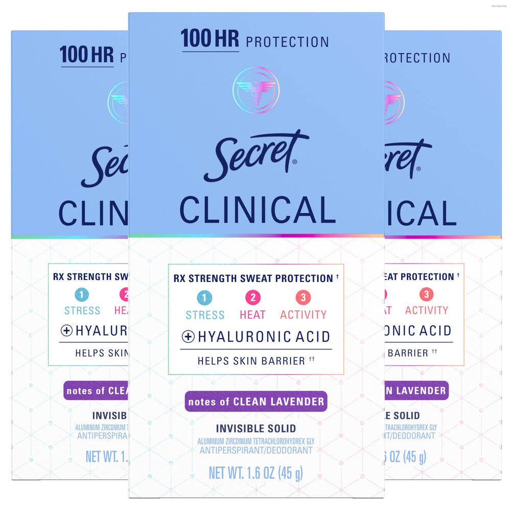 Secret Clinical Strength lavender invisible solid stick offers all-day protection.