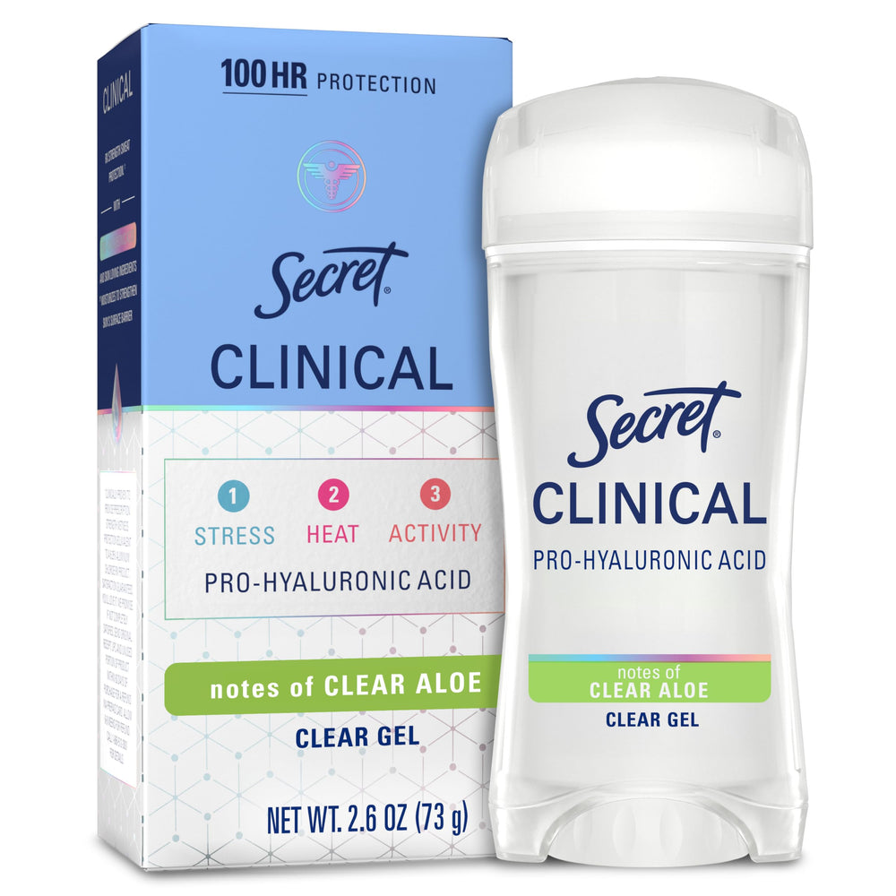 Botella de Secret Fortaleza Clínica antitranspirante para mujeres, protección duradera.