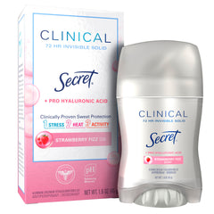 Secret Clinical Strength muestra la botella y la aplicación para protección duradera durante el día.