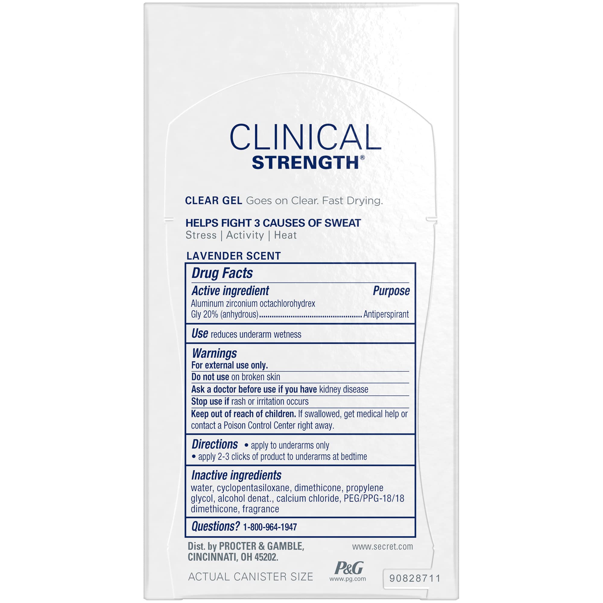 Secret Clinical Strength Clear Gel bottle back showing label and usage notes for confident application.