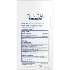 Secret Clinical Strength Clear Gel bottle back showing label and usage notes for confident application.