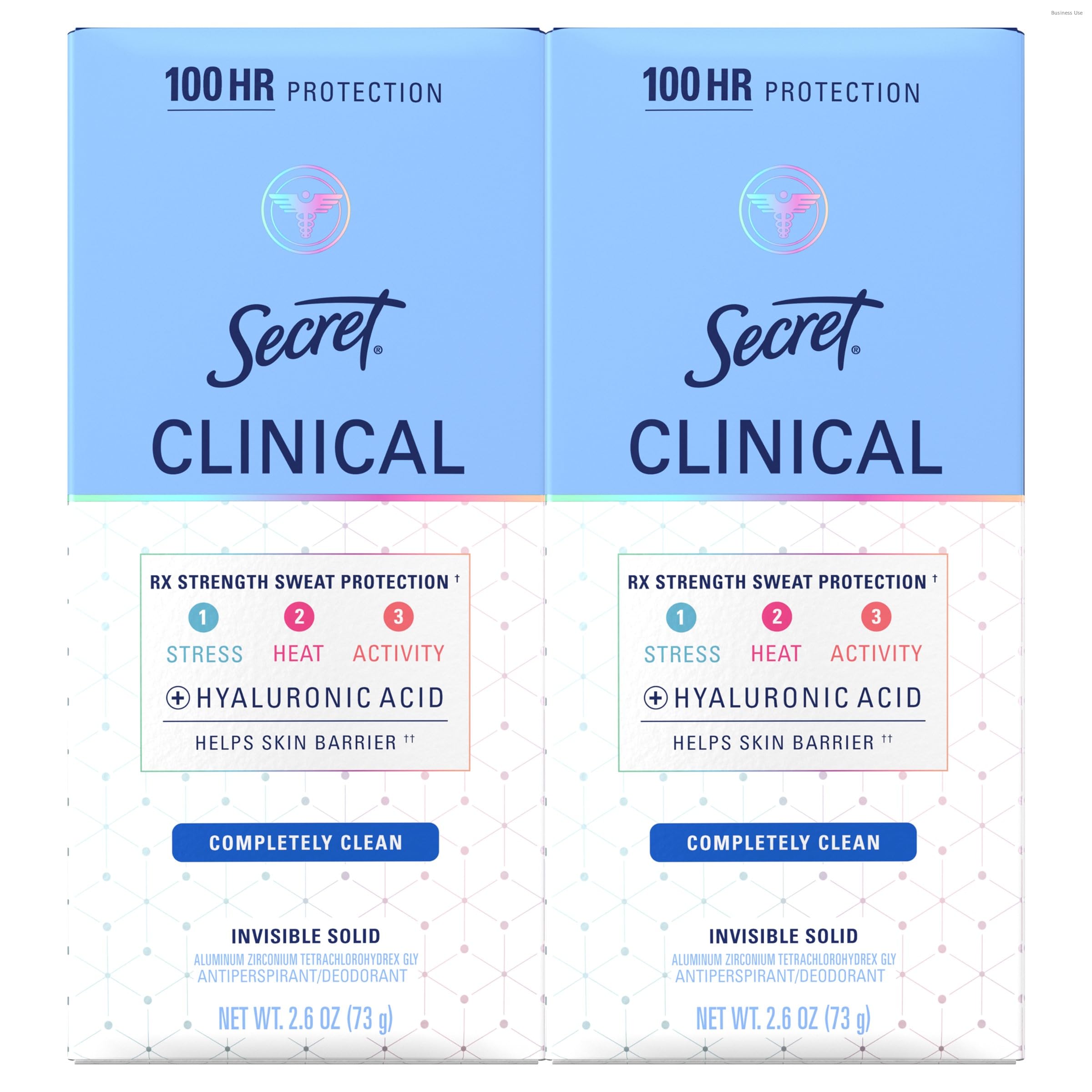 Secret Clinical Strength deodorant packaging shows a two-pack for daily protection