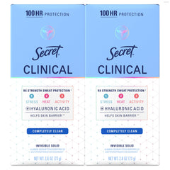 Secret Clinical Strength deodorant packaging shows a two-pack for daily protection