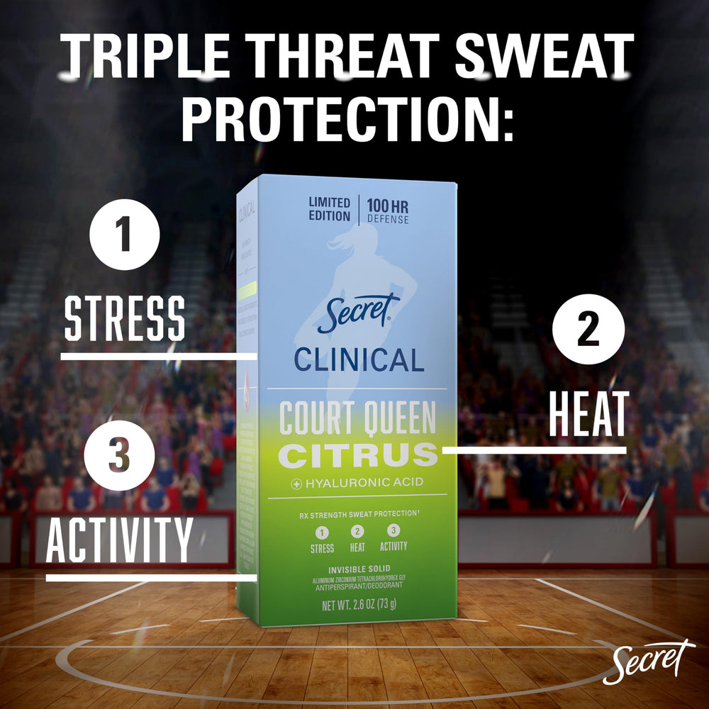 Secret Clinical Strength para mujer, aroma Court Queen Citrus, sensación fresca diaria.